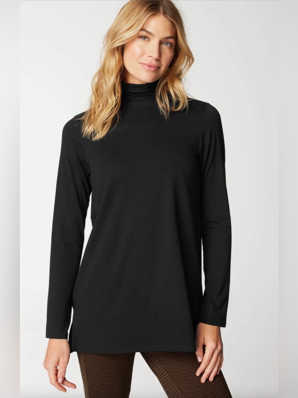 J. Jill Luxe Supima Turtleneck Black Mock Neck Long-Sleeve Tunic Top